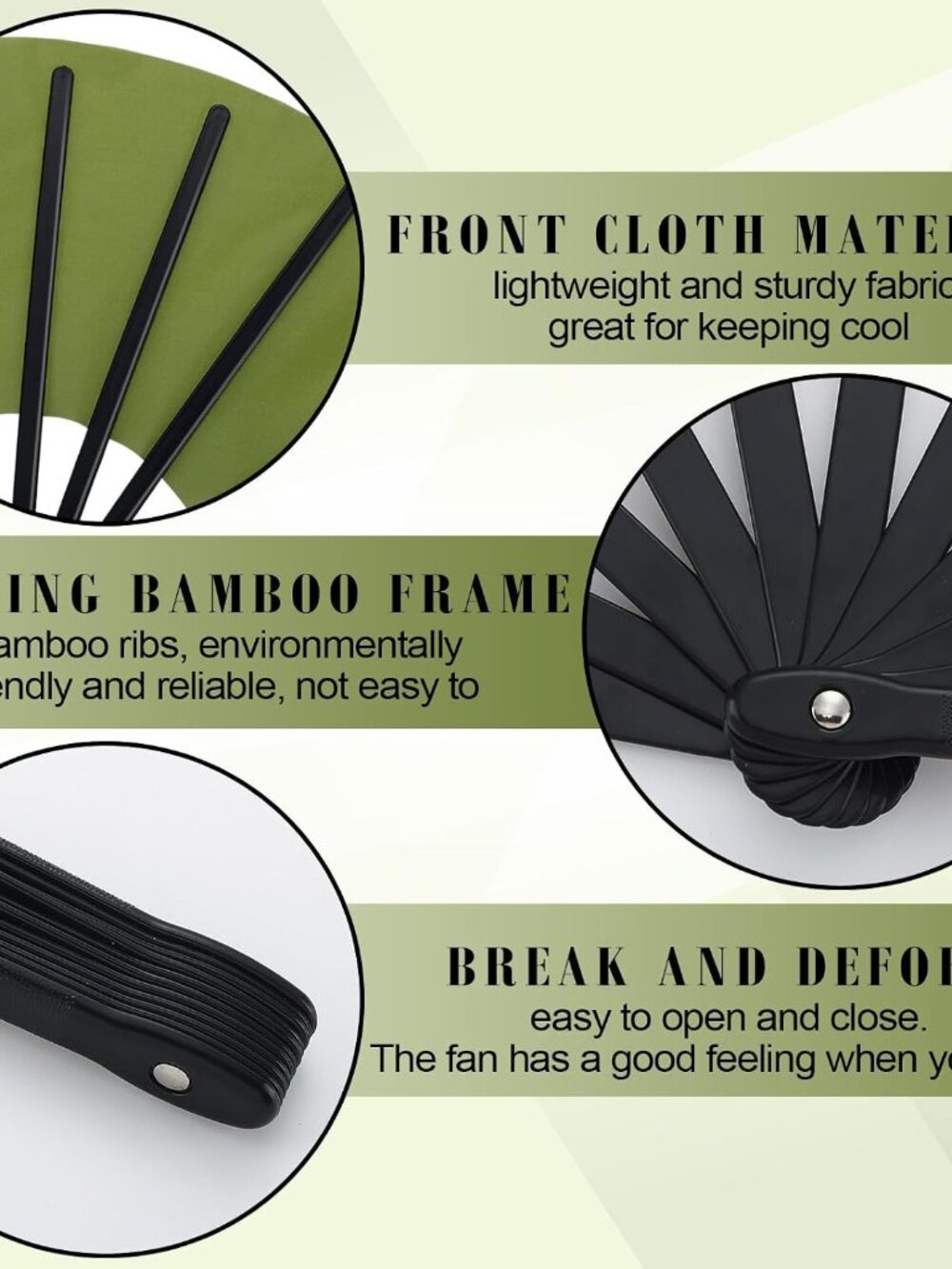 2 Pack Foldable Fans for Rave Dancing,Green,Simple Pattern - Picture 4 of 7